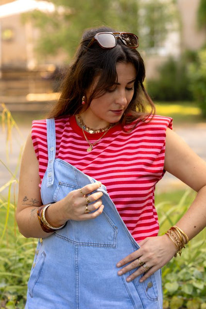 TEE SHIRT RAYÉ FUSHIA