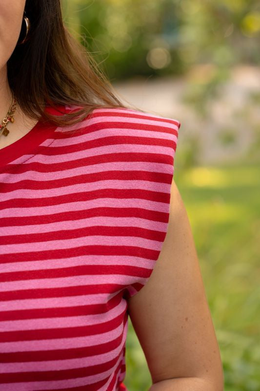 TEE SHIRT RAYÉ FUSHIA
