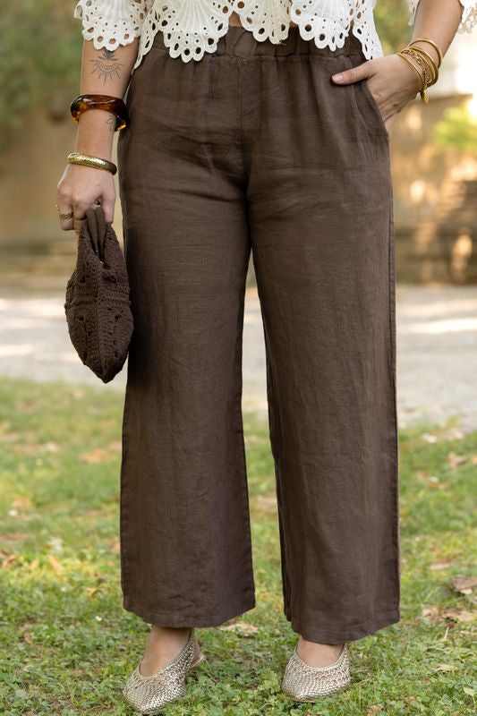 PANTALON LIN MARRON